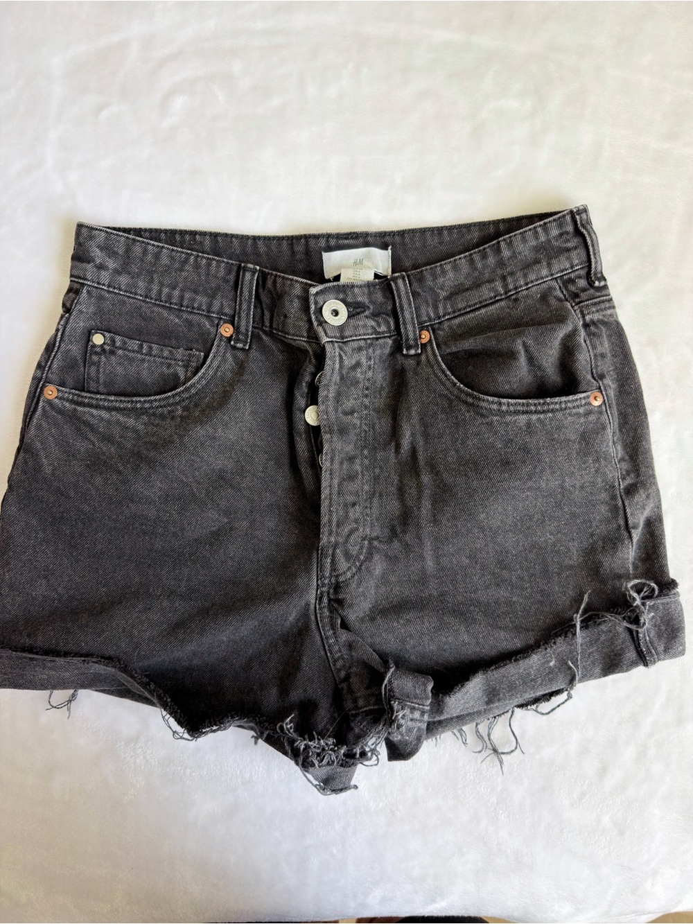 H&M Washed Black Cutoff Denim Shorts